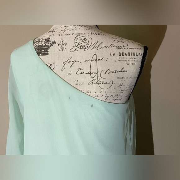 Private Gallery Women’s Size Small Mint Green One Shoulder Sheer Dress Lined - Picture 5 of 10